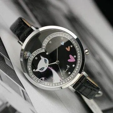 Enakei brand Korean pop Japan movement Heart-shaped diamond black strap women watchFactory OutletEK-1019 | Наручные часы