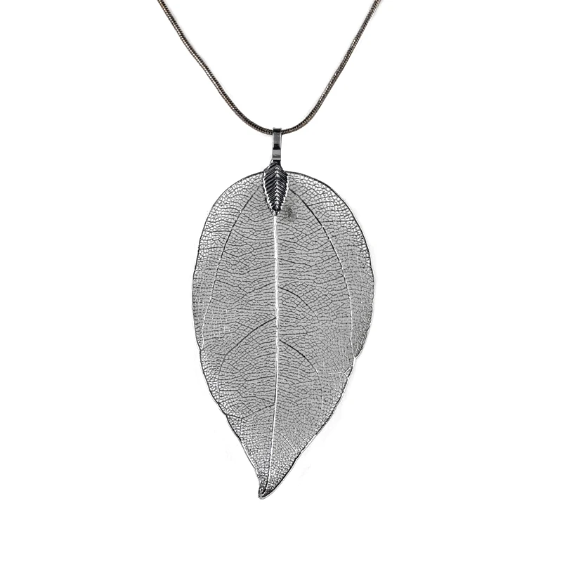 Vintage Leaves Earrings Necklaces Shellhard Long Natural Real Dipped Leaf Leaves Dangle Earring Ethic Women Jewelry 4Colors