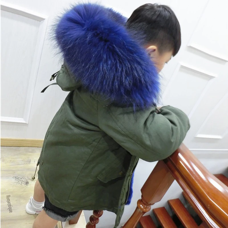 

JKP 2018 winter Children's clothing genuine rabbit fur lining fashion coats big raccoon fur collar boy girl outerwear CT-76