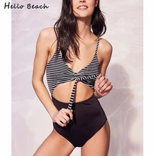 HELLO пляжный сексуальный цельный купальник женский монокини с высокой талией открытые купальные костюмы женский купальный костюм Полосатые Купальники