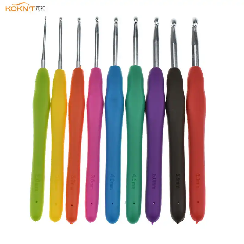Crochet Hooks 9pcs Silicone Handle Knitting Needles Hand DIY Part Sale