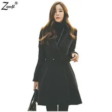 ZAWFL высокое качество повседневное женское Шерстяное Пальто зима однотонный однобортный отложной воротник карман женский шерсть