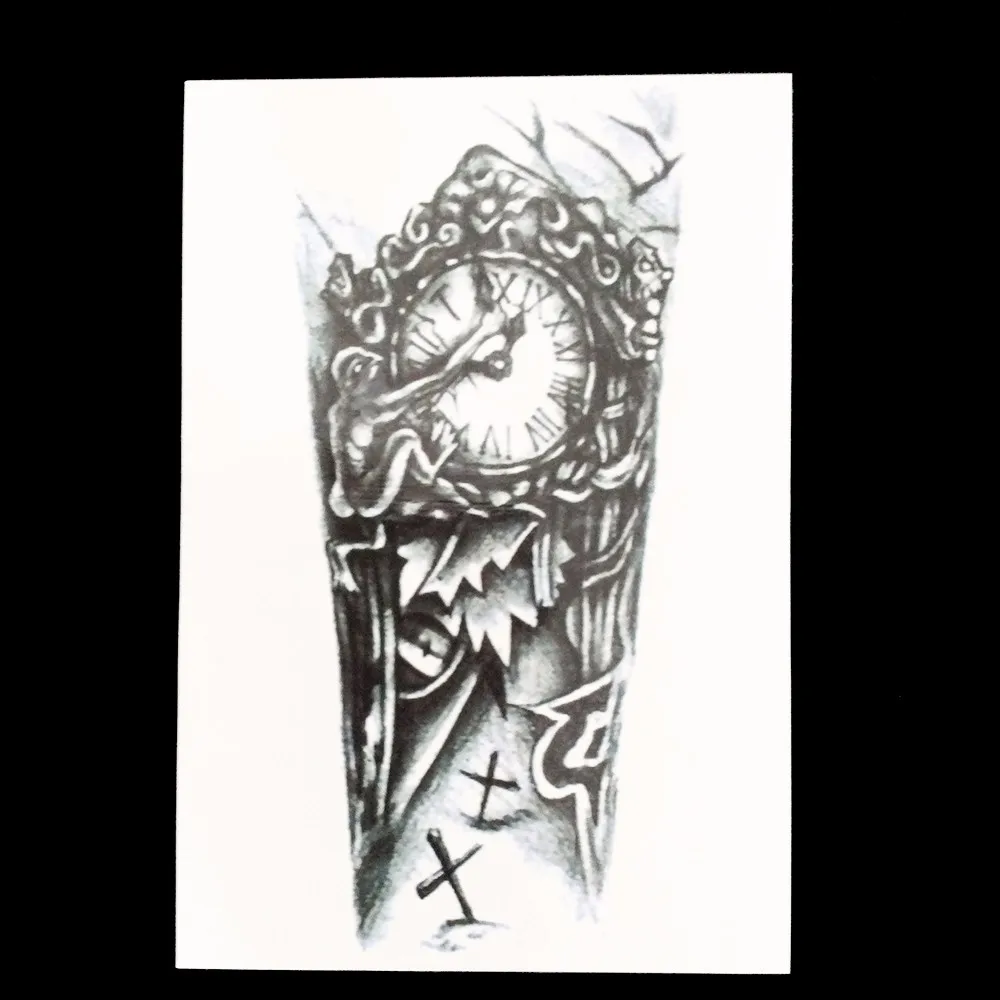 1pc Vintage Temporary Women Men Body Art DIY Tatoo HB035 Waterproof Clock Grave Cross Flower Arm Leg Tattoo Sticker Design Charm