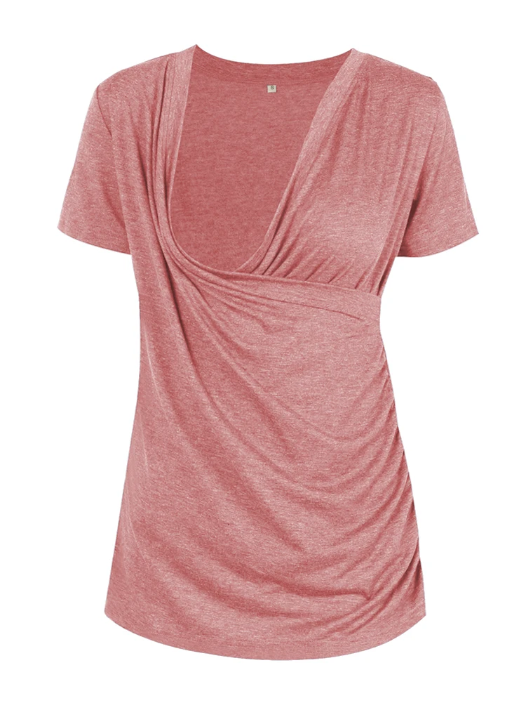 Женский топ для кормящих беременных, футболка для кормления грудью, рубашка с v-образным вырезом, одежда с коротким рукавом, рубашка для беременных - Color: pic