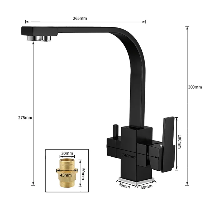 Черные Квадратные Кухонные смесители с вращением на 360 градусов, 3 варианта фильтра для воды, краны для воды, твердая латунь, кухонная раковина, кран, смеситель для воды