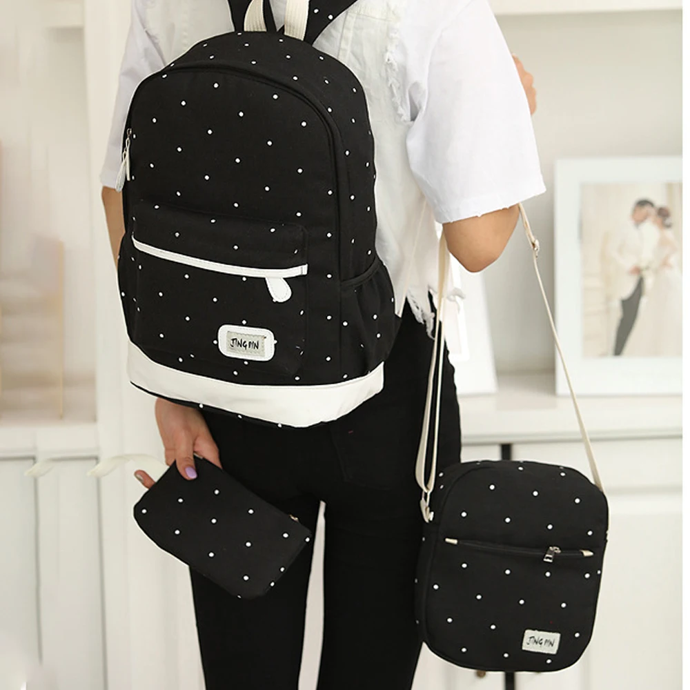 

NIBESSER 3pcs/set Dot Backpack High Quality Canvas School Book Bags For Girls Backpacks Mochila Gift Notbook Rucksacks Backbag