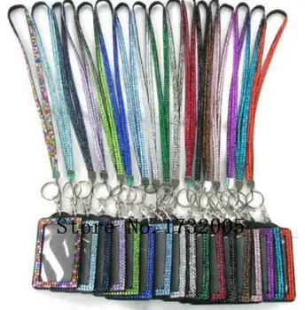 

Wholesale 50 pcs Rhinestone Bling Lanyard With Horizontal Lined ID Badge Holder And Key Chain YS2