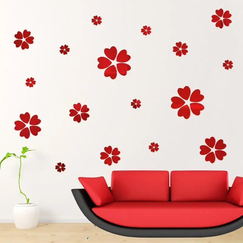 

5pcs Flower Heart Acrylic Wall 3D DIY Decoration Stickers Mirror Decal Wall Home