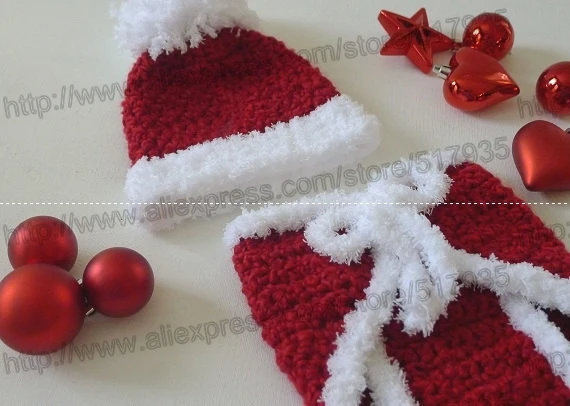 Вязаная крючком Красная рождественская шапочка с чехлом для подгузников, вязаная шапка, шорты, комплект для младенцев, фотосессия, NB-3M, хлопок