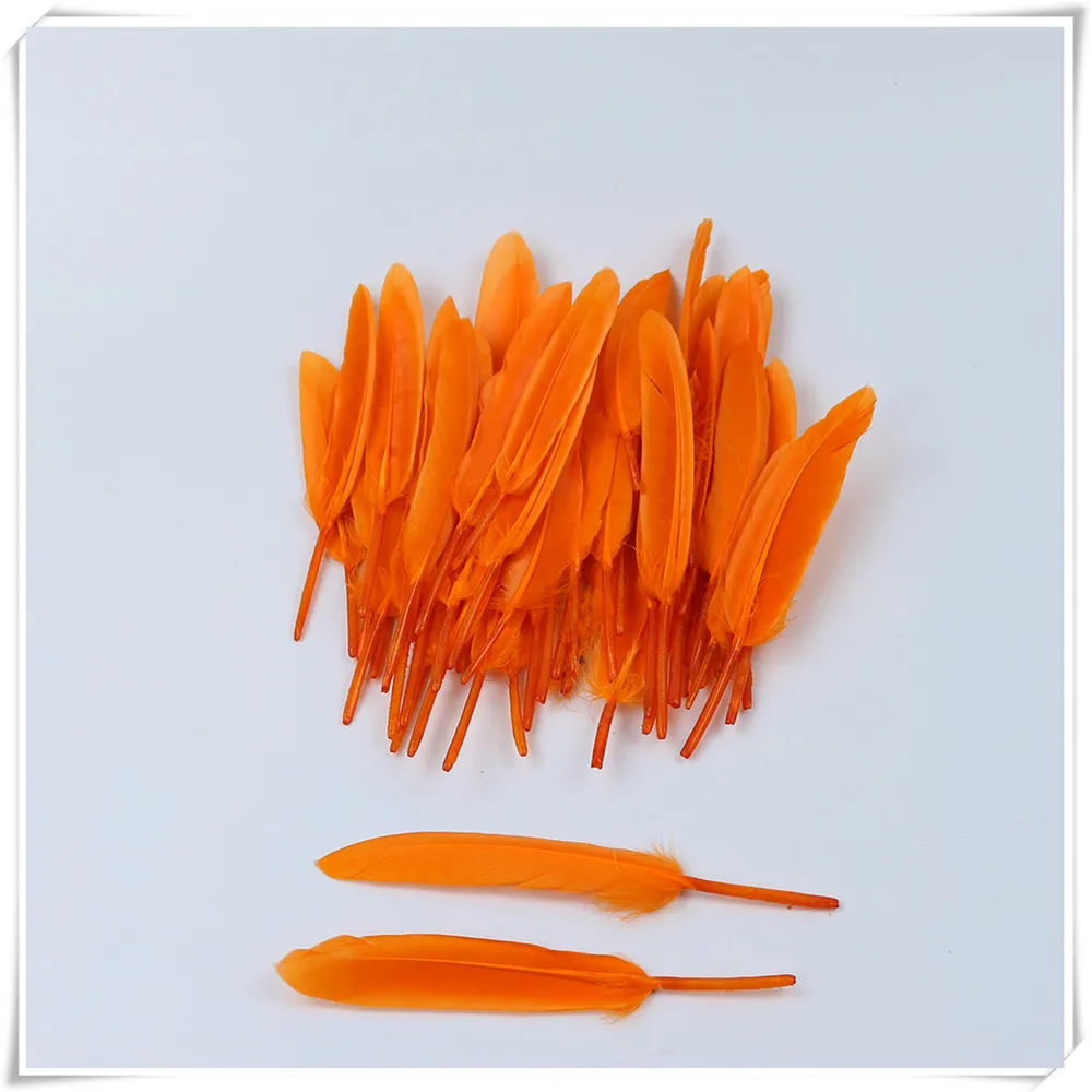 Разноцветные, 100 шт./лот, натуральные гусиные перья, длина 4-6 дюймов/10-15 см, красивые, для рукоделия, ювелирные изделия, Швейные аксессуары, украшения - Цвет: orange