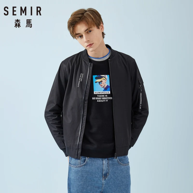 

SEMIR Men Baseball Jacket with Tab at Sleeve Men's Zip Bomber Jacket with Pocket Ribbing at Cuff and Hem Streetwear for Spring