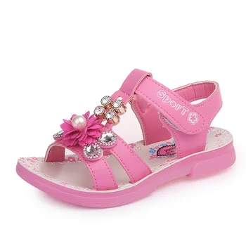 

Children Flower Anti-Slip Sandals Girls Princess Cut Out Rhinestone Shoes Kids Flat Sandals Baby Roman Shoes AA11204