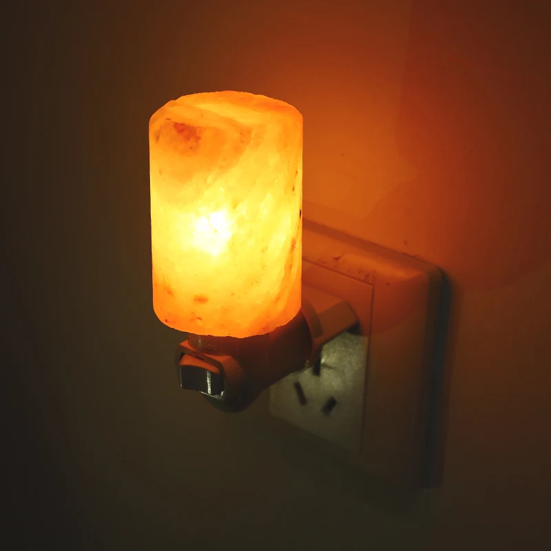 Acheter Rotatif Mini Sel de L himalaya Nuit Lumière Cylindre Forme Mur Lampe US EU UK AU Plug Chevet Chambre Home Decor Nouveauté éclairage