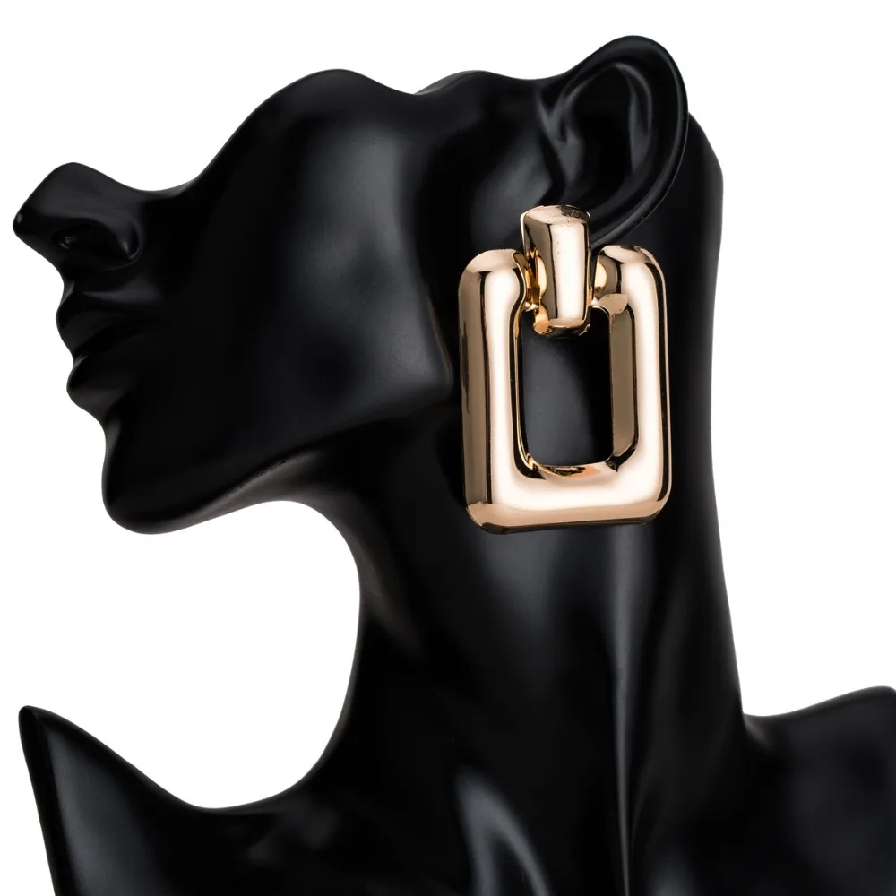 

EK2208 Fashion ZA Jewelry Vintage Big Hanging Earrings for Women Geometric Statement Earring 2018 Gold Color Smooth Metal Earing