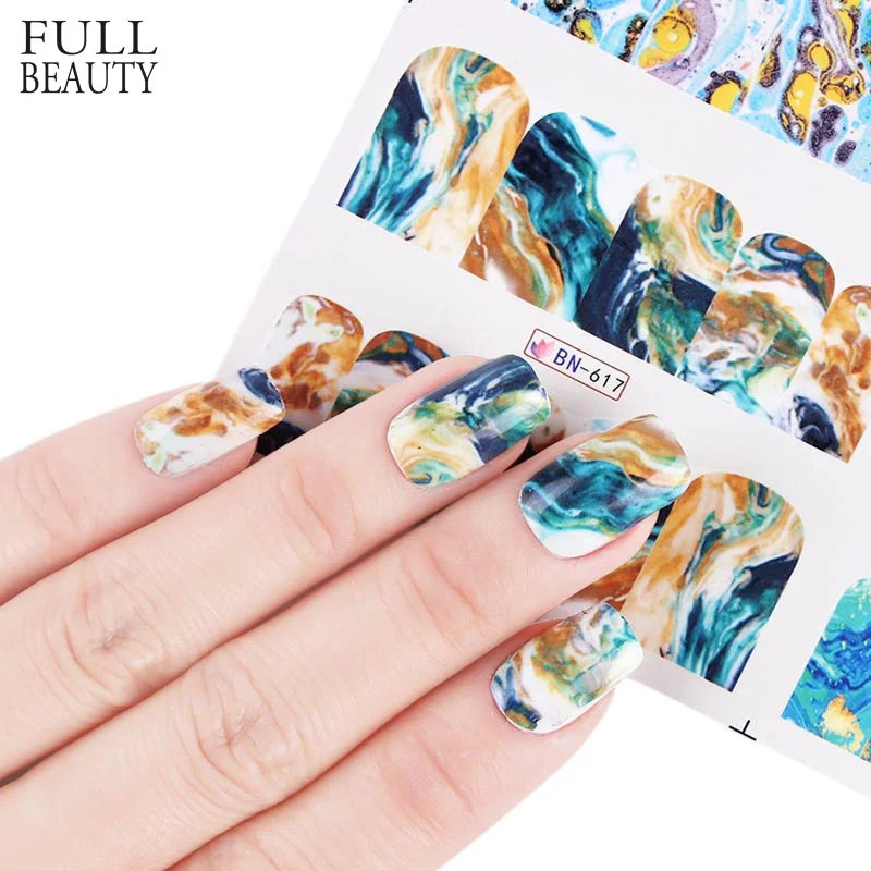 

New Gradient Marble 12 Designs Nail Art Sticker Fashion Full Cover Image Decals Nail Transfer Water Foils Beauty Tool BN613-624
