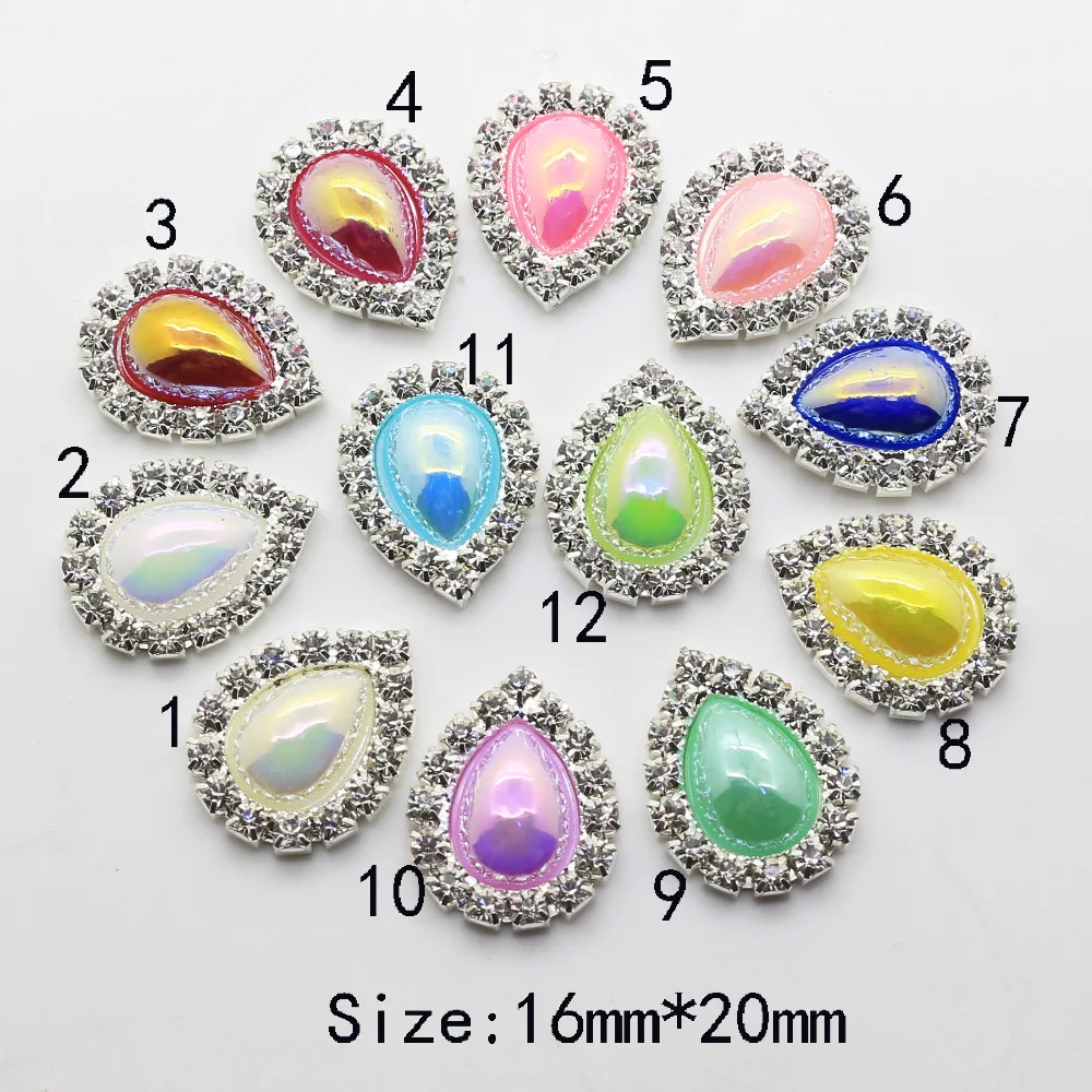 

High quality 10Pc 16*20mm especially bright Water Drop buttons 2017 silver Rhinestone metal buttons DIY Wedding Apparel