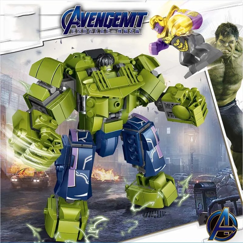 Marvel DC Super heroes Халк против Таноса мех робот Бесконечность рукавица модель строительные блоки игрушки для детей Подарки
