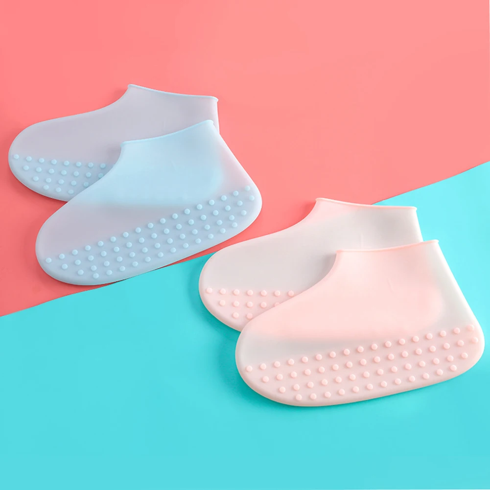 1 Pair Reusable Shoes Cover Waterproof Silicone Shoes Protectors Indoor Outdoor Non-slip Solid Color White Pink Shoes Cover New
