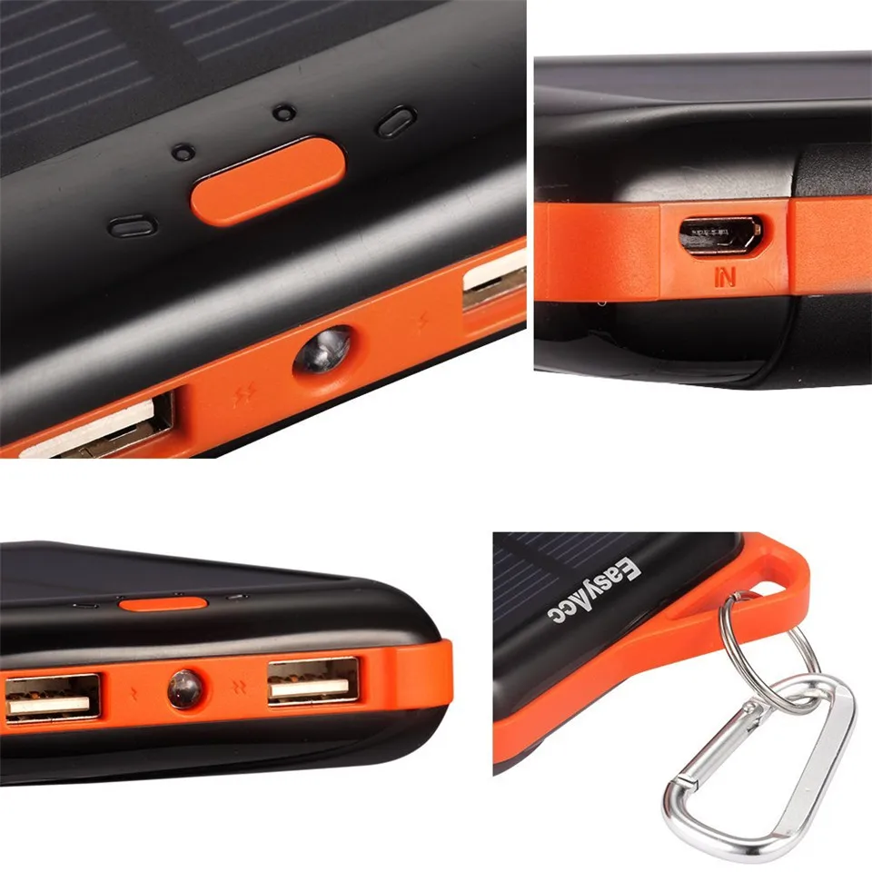 Easyacc 15000mAh Power Bank With Solar Panel and Flashlight External Battery Portable Charger for Samsung HTC Tablets|power bank with solar|15000mah