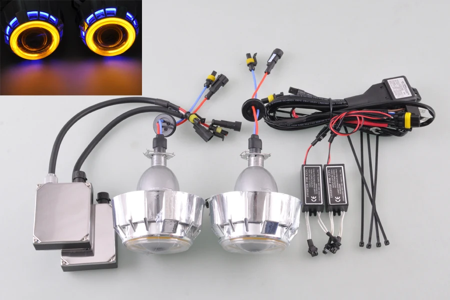 

Angel Eye Projector Fog Double Lights Lens Left Driving + 5000K H1 55W HID Ballasts [QP815-L]