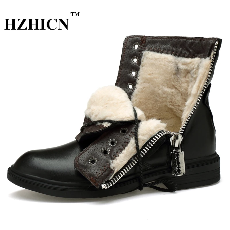 

Couple Shoes Plus Size 36-46 Snow Boots for Men Winter New Genuine Leather Shoes Short Plush Fashion Luxury Brand Martin Boots