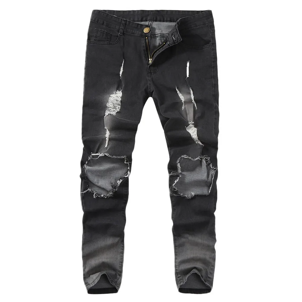 Jogging Trousers For Men Mens Skinny Stretch Denim Pants Distressed Ripped Freyed Slim Fit Jeans Trousers Man Pants Outdoor