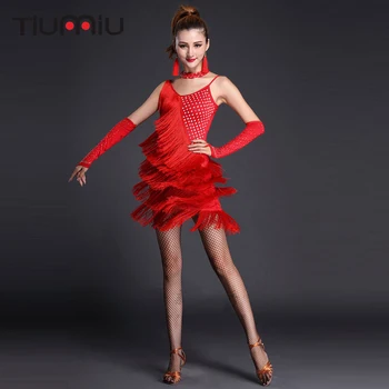 

Latin Dance Dresses Suits Women/Girls Sexy Fringes Long Skirt Ballroom/Tango/Rumba/Latin/Cha Cha Dance Dress Clothing For Dancer