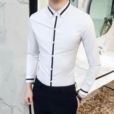 Camisa Social Masculina, Высококачественная Весенняя Мужская одежда, рубашка для жениха, свадебный смокинг, мужская приталенная рубашка с длинным рукавом - Цвет: Белый