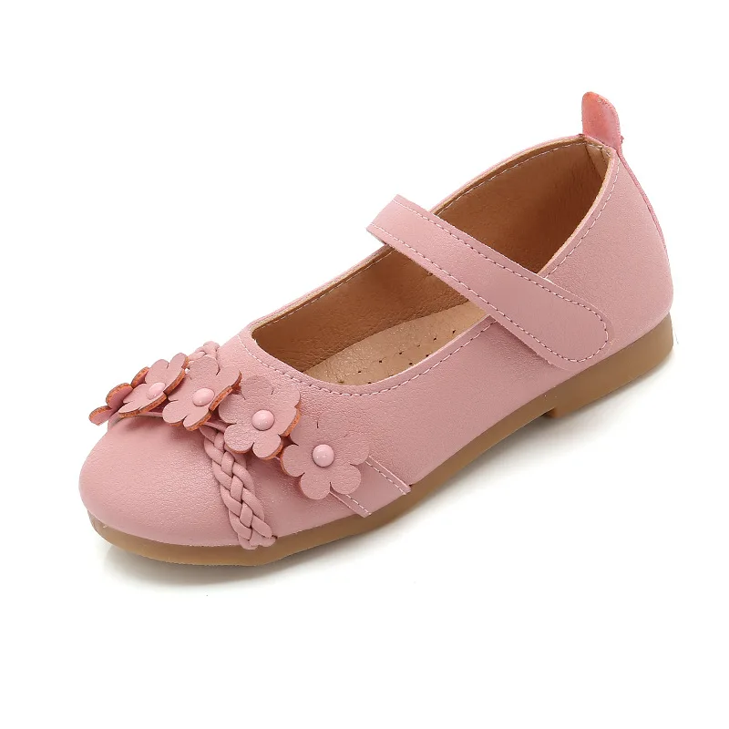 Pink Black 2019New Kid Shoes Childrens Girls Shoes Flowers Princess Soft bottom Flat Shoes 3 4 5 6 7 8 9 10 11 12 13 14 15T