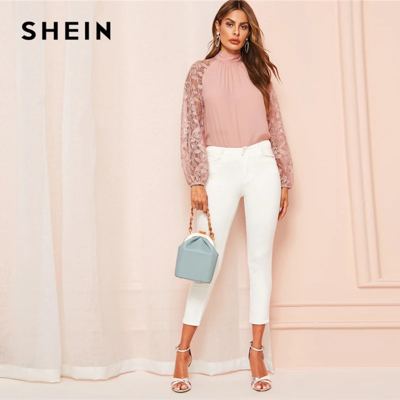 SHEIN Нарядная Блузка С Прозрачными Рукавами, Блузка С Ажурными Прозрачными Рукавами