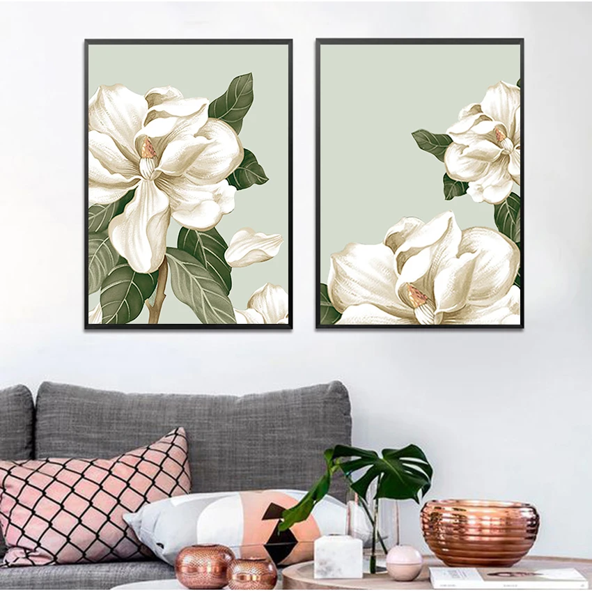 

White Magnolia Wall Art Posters and Prints Art Nordic Minimalism Flowers Modern Canvas Paintings Wall Pictures Home Decoration