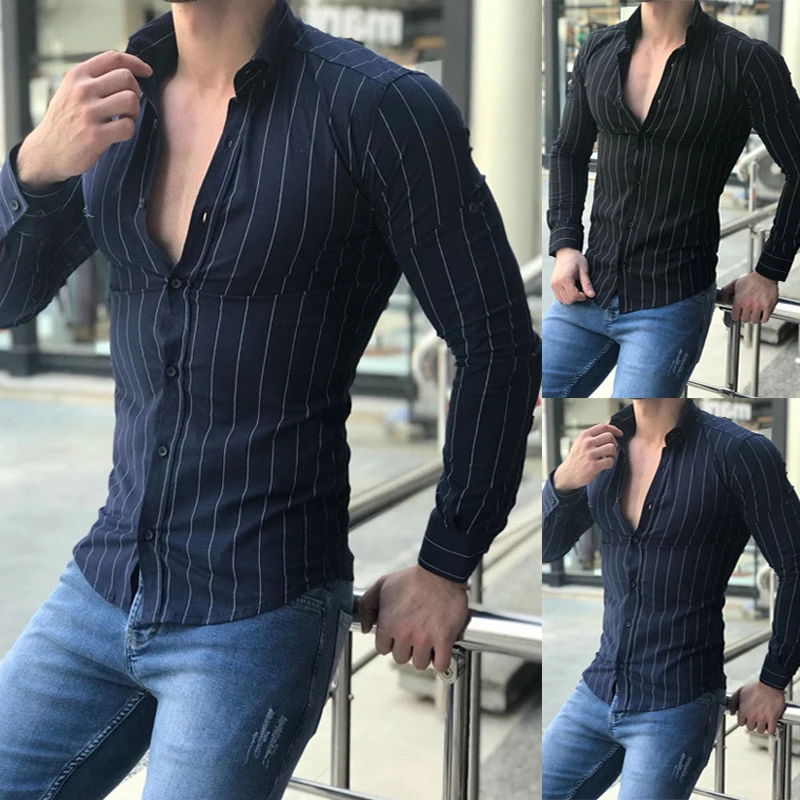INCERUN стильные мужские рубашки Повседневное платье в полоску с длинными рукавами модная мужская футболка сорочка Camisa Hombre Slim Fit V шеи верхняя