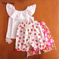 Chumhey От 1 до 4 лет комплекты для маленьких девочек летние с плеча Белый Топы Корректирующие + Крaсивыe джинсы Шорты для женщин дети 2 предмета