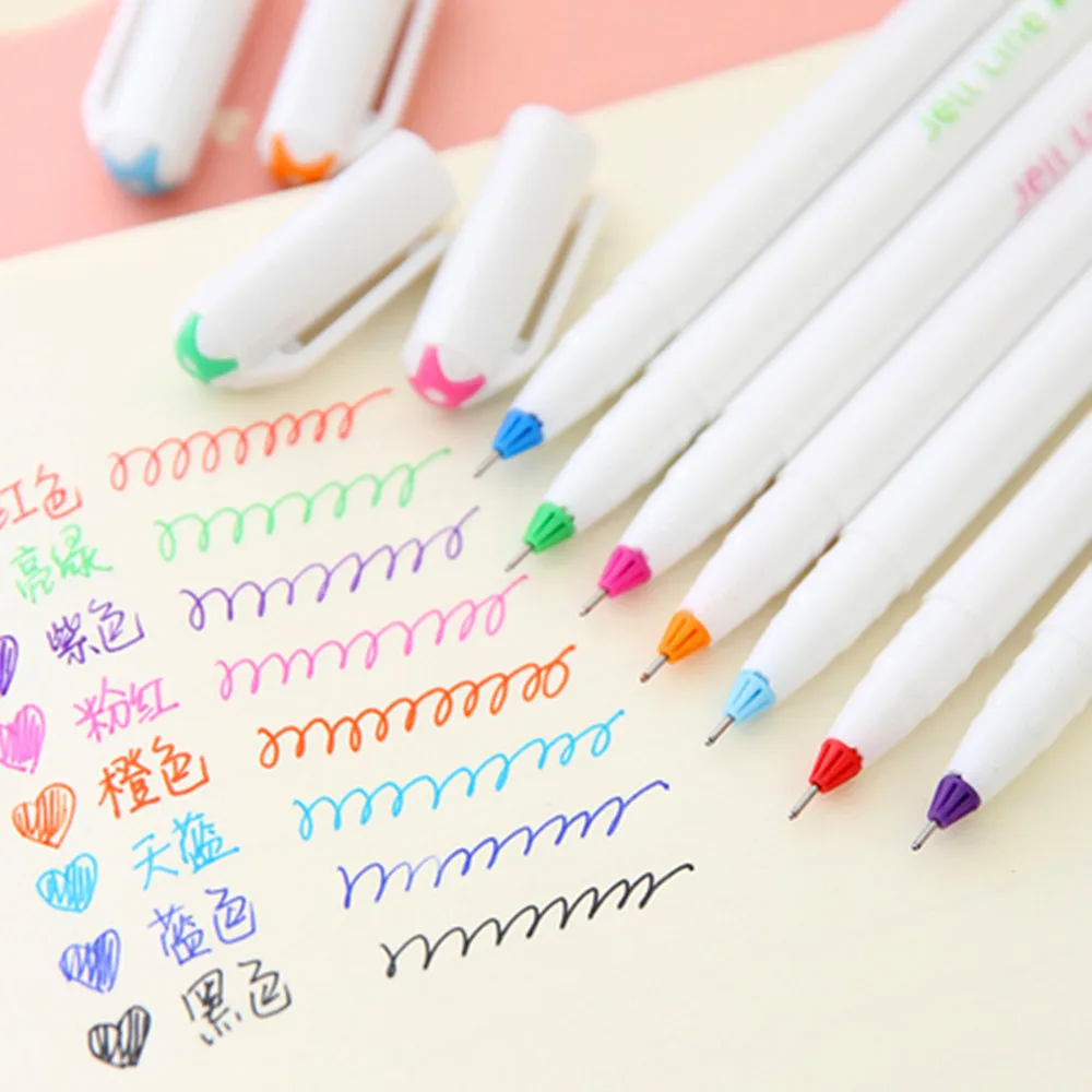 

8 Colored Pen Korean Roller Ball Pens 0.4mm Fine Line Refill Color Pens the Office & School Stationery Painting Supplies Kit
