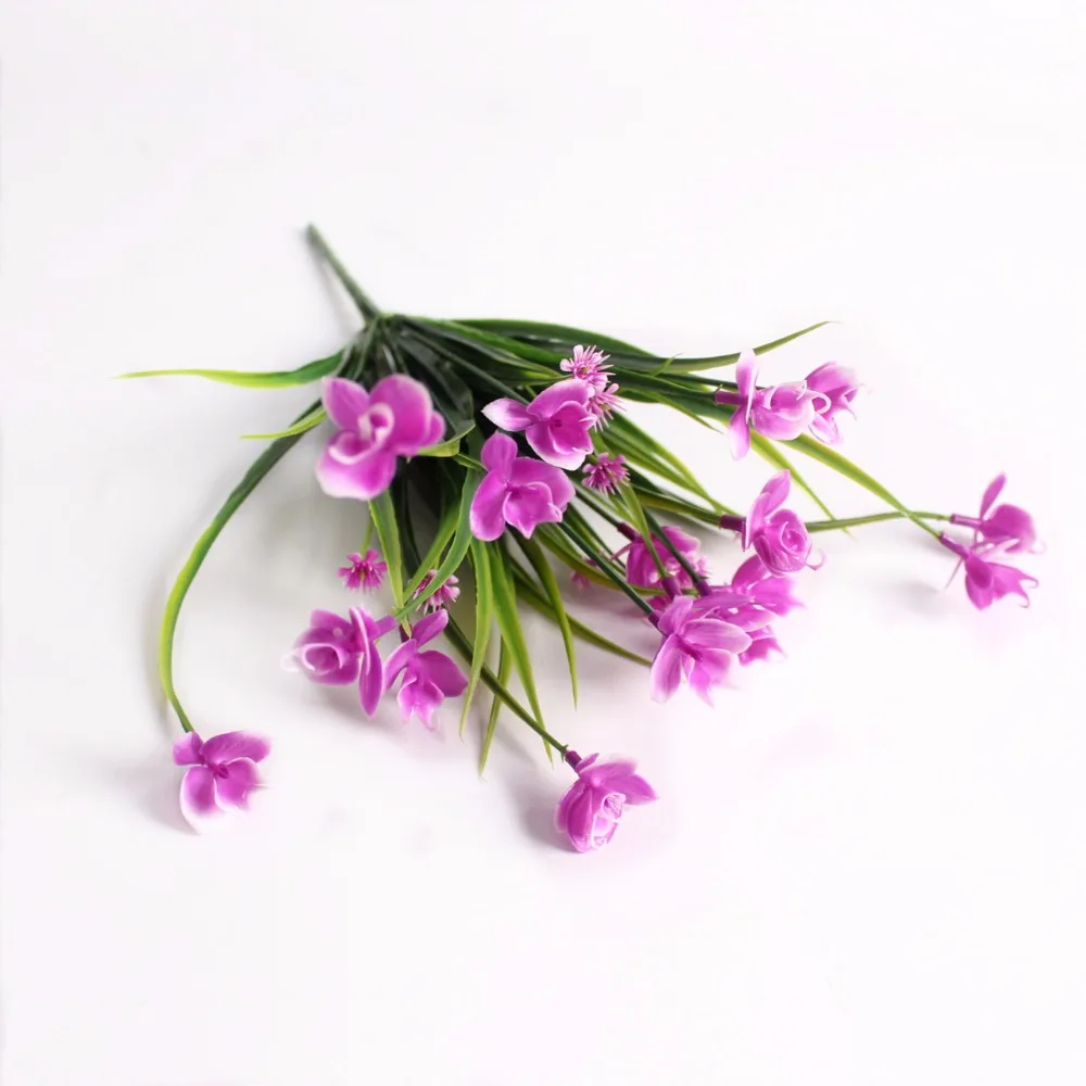Plastic Greeen Dance Orchid Branches Artificial Flowers Bouquet Grass Fake Leaf Wedding Decoration accessory Fleur Artificielle Flores (8)