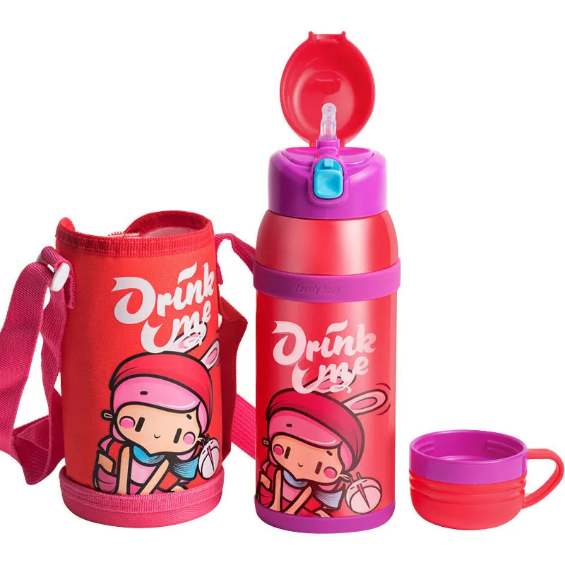 520ML Creative Kids Vacuum Thermos Bottle With Lid And Straw Student