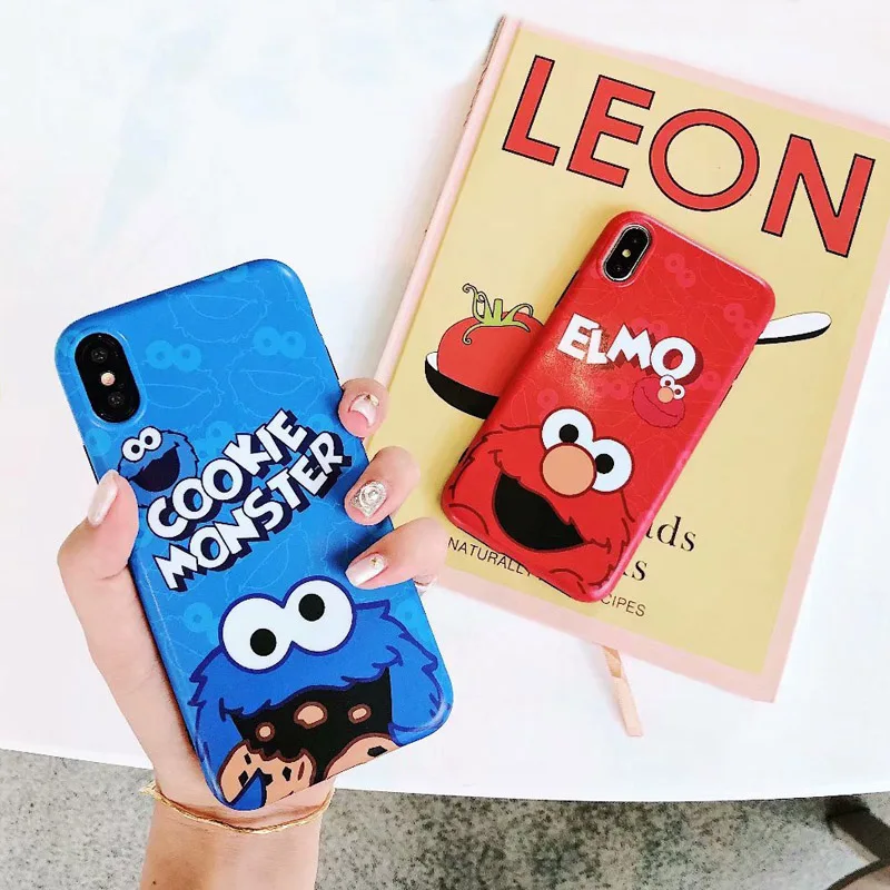 

Elmo Cookie Monsters Puppet Silk Case For iPhone XS Max XR X Cute Couple Soft TPU Silicone Covers For iPhone 6 6S 7 8 Plus Coque