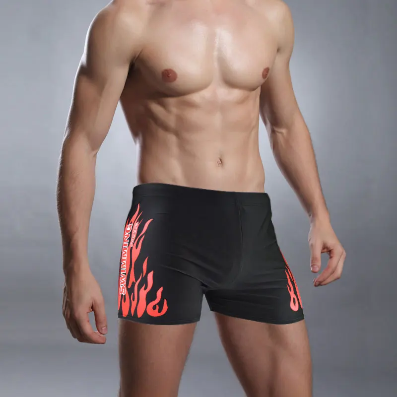

Summer Fashion Fire Printed Men WaterProof Short Pants Swimming Trunks Male Thin Beach Swimwear Plus Size Men underwear