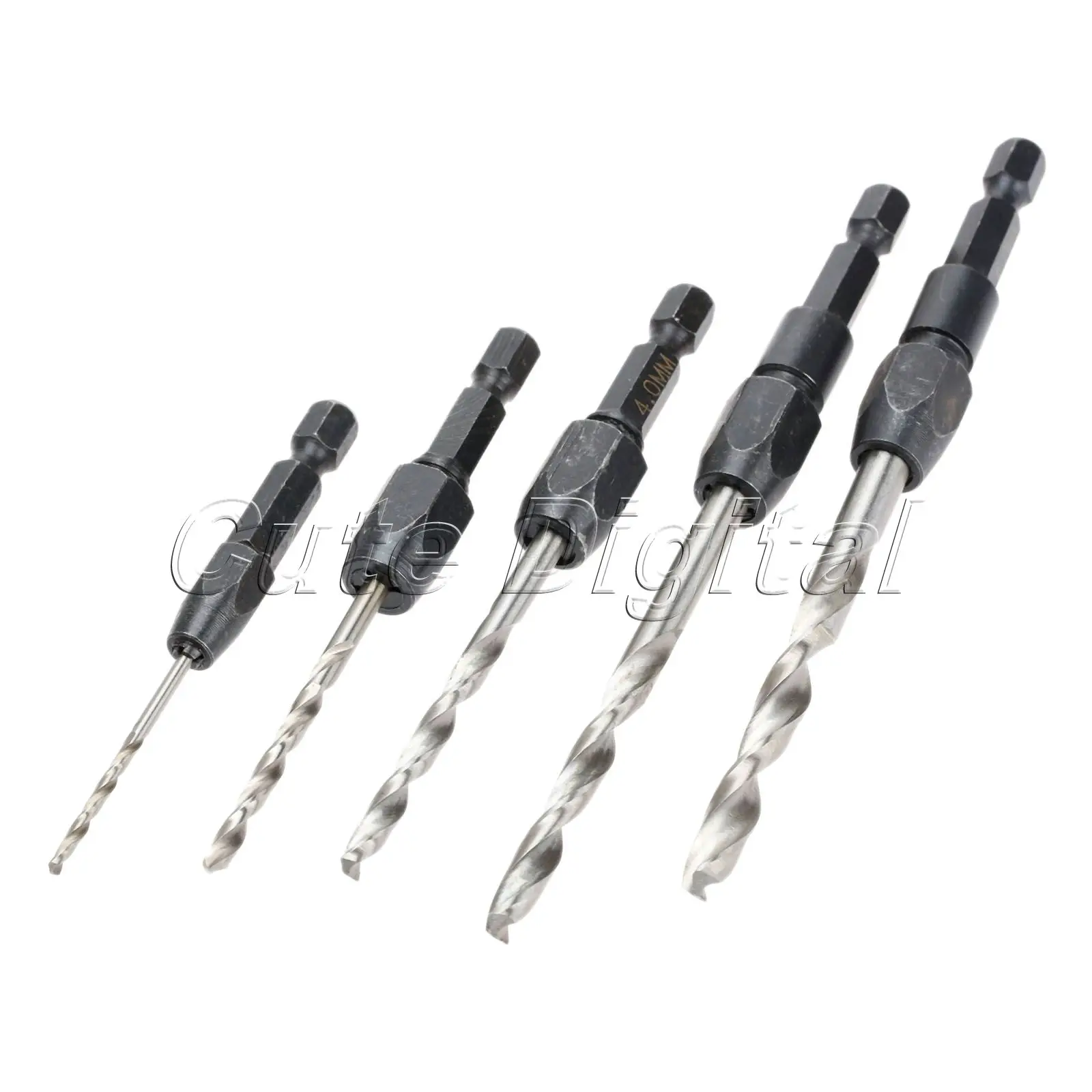 5pcs Quick Change Twist Drill Bits Set Hex Shank High Speed Steel Wood Cutter Reamer Bits Hole Saw Tools 2mm/3.2mm/4mm/5mm/6mm