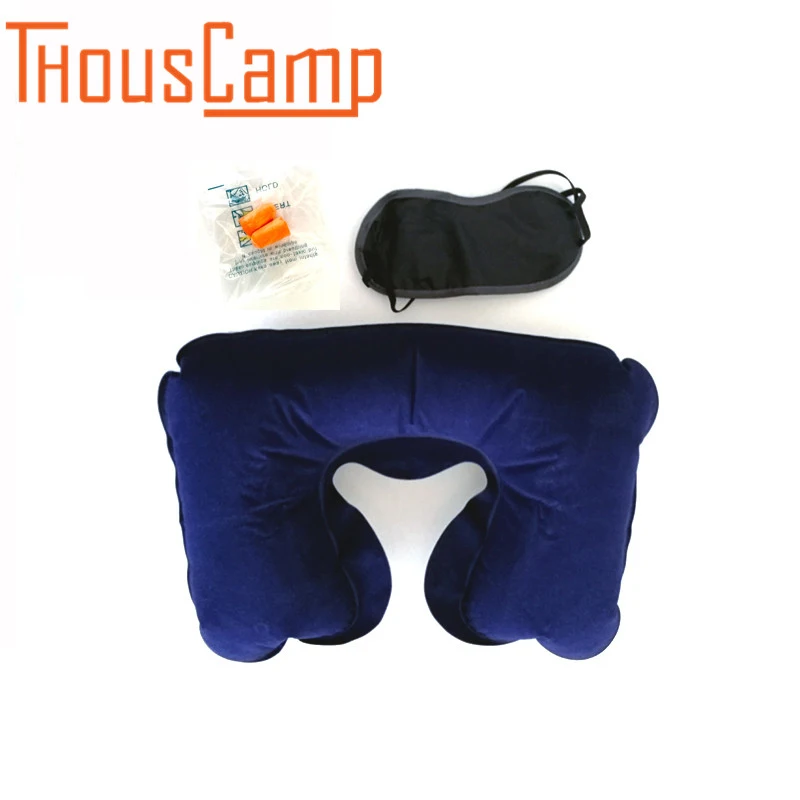 

Outdoor new portable inflatable neck air cushion U-neck travel pillow nylon goggles anti-noise earplugs a set