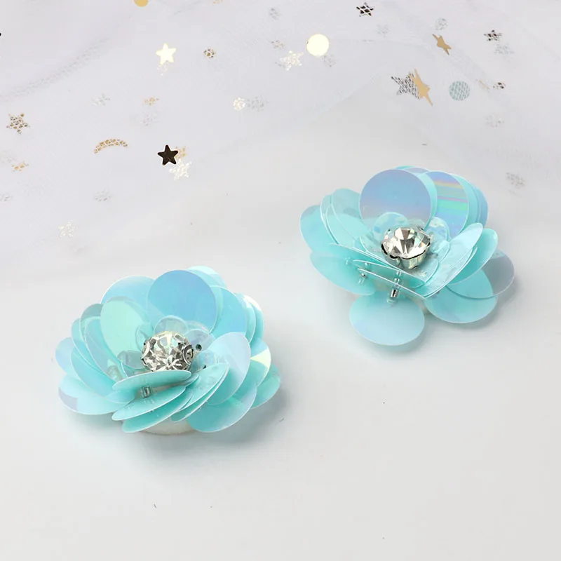 3.8cm Light Blue Высокое качество 3D ручной работы Блестки бусины Цветочные аппликации патчи для волос клип сумки Брошь платье вышивка DIY Швейные аксессуары - Цвет: 3.8cm Light Blue