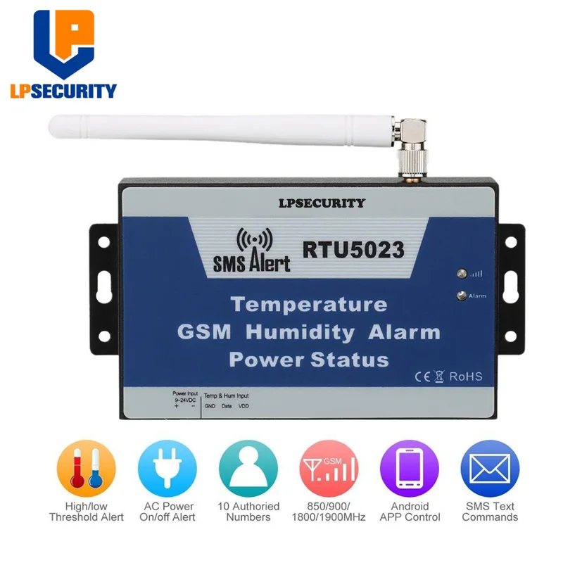 LPSECURITY GSM 3G Temperature Humidity SensorPower Lost SMS Alert Remote Monitoring DC Power Timer Report APP Control RTU5023
