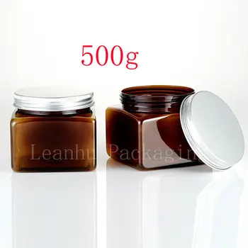 

Brown 12 X 500ml PET jars empty plastic cosmetic containers ,500g amber square bottle aluminum cap salt powder body cream beads