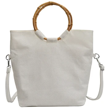 

Korean Version Of the Ring Bamboo Handbag Handbag Female New Fashion Linen Woven Tote Bag Female Shoulder Messenger Bag