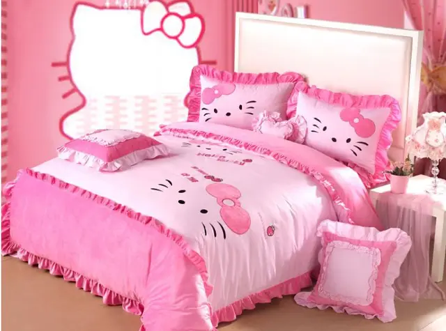 4pcs 6pcs Pink Hello Kitty Queen Size Bedding Purple Comforter Bedding Set King Size Mickey Mouse And Mine Mouse Bedding Set Linen Tencel Bed Plantlinen Duvet Aliexpress