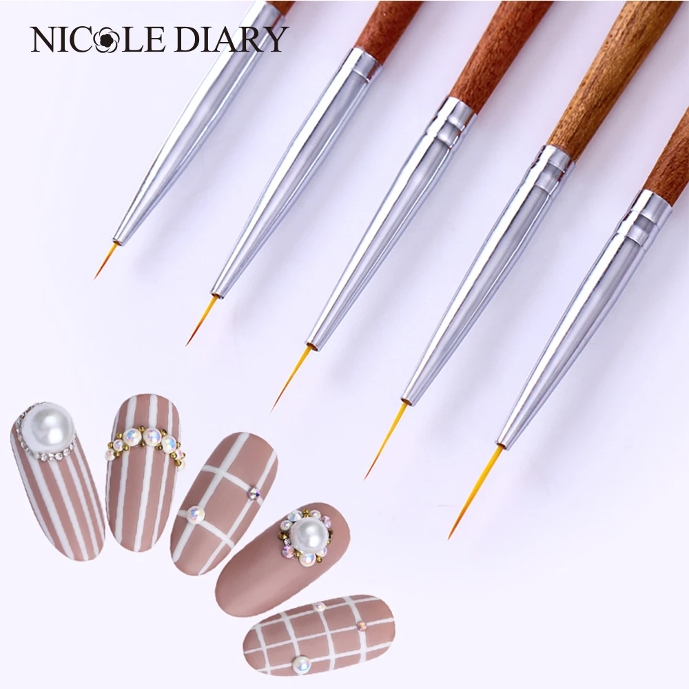

5Pcs UV Gel Liner Drawing Brushes Kit Acrylic UV Nail Art Painting Pen Red Wood Handle Manicure Nail Tools Set