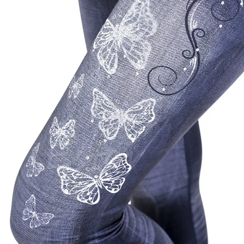 Сексуальные эластичные тонкие леггинсы женские джинсовые Джеггинсы обтягивающие джинсовые штаны с вышивкой бабочки/звезд