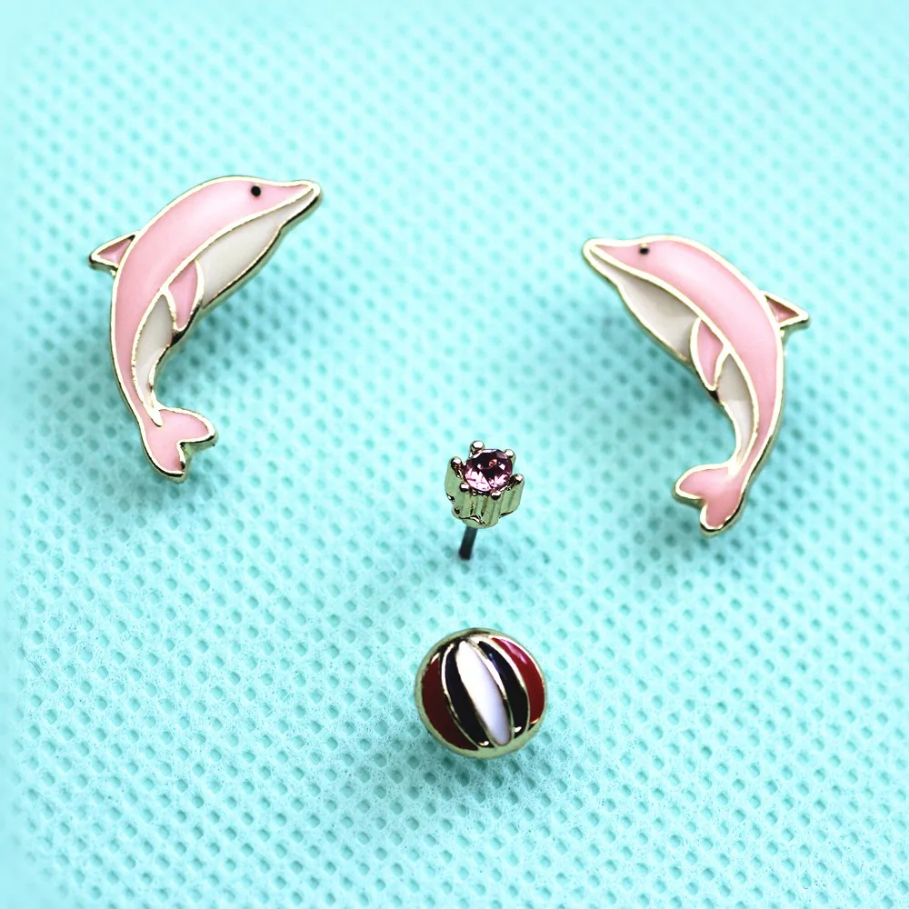 

Timlee E036 Cute Candy Colors Enamel Dolphin Stud Earrings Set Jewelry Wholesale,4pcs/set