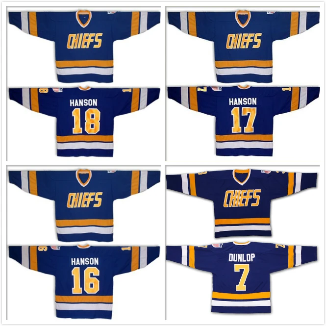 

Custom Ice Hockey Jersey Charlestown Lemieux #1 Dunlop #7 Hanson #16 #17 #18 Movie Sport Sweater Men Women Youth Kid White Blue