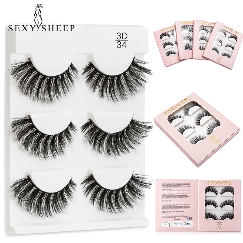 

SEXYSHEEP 3D Faux Mink 3 Pairs Handmade Cross False Eyelashes Beauty Makeup Thick Fake Eye Lashes Extension Tools Eye Cosmetic